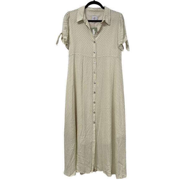 The Nines By Hatch Maternity Ivory Green Polka Dot Button Front Prairie Dress - Picture 1 of 2